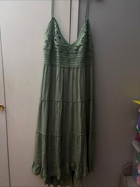 Boho Olive Green Crochet Maxi Dress